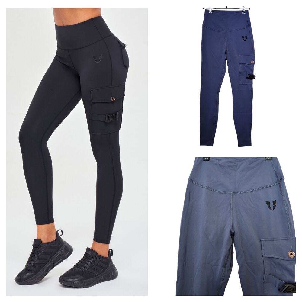 Firm Abs Womens Cargo Performance Leggings Size XS Bristol Blue Back Pockets